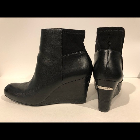 Michael Kors Shoes - Michael Kors Black Leather Wedge Zip Booties